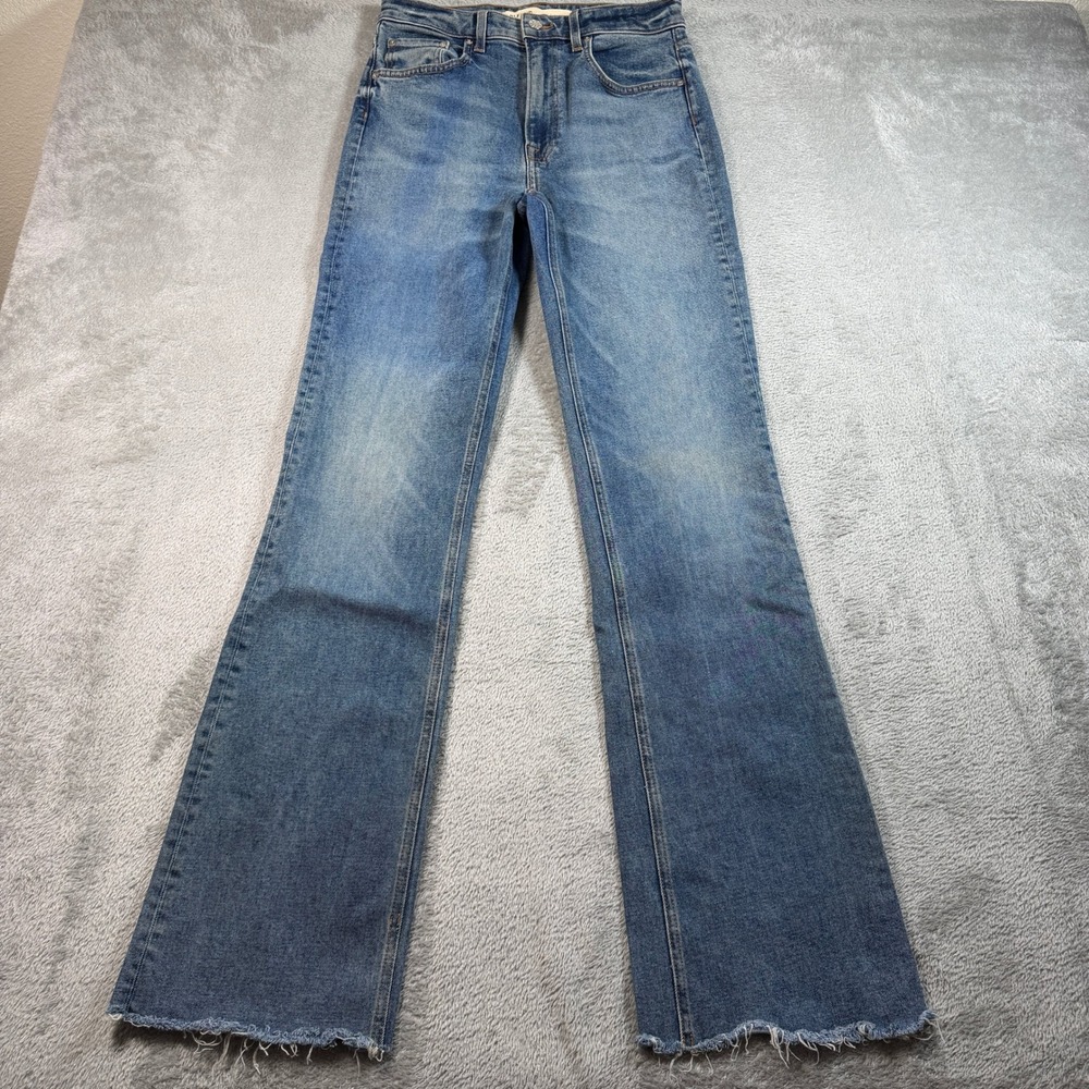 GRLFRND Boot Cut Jeans Womens 28 Blue Hollywood Hills Melanie High Rise Raw Hem